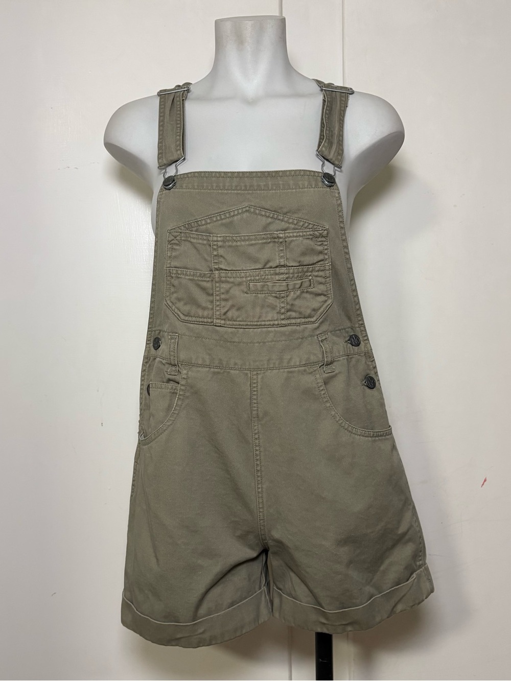 Vintage 90s/Y2K No Boundaries Olive Green Cotton Denim Shorts Overalls